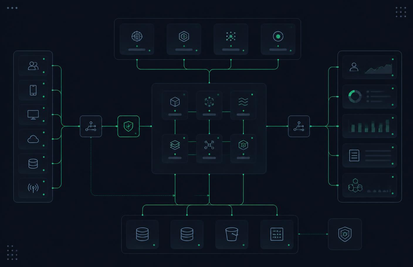 Custom software architecture being designed, with services, data flows and interfaces
